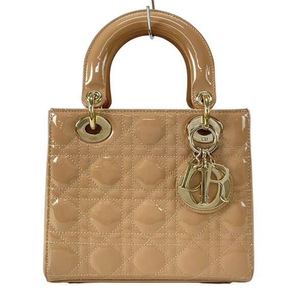 Auth DIOR/ChristianDior Lady Dior Small M0531OWCB_49PU Pink Beige Patent Leather - Picture 1 of 16